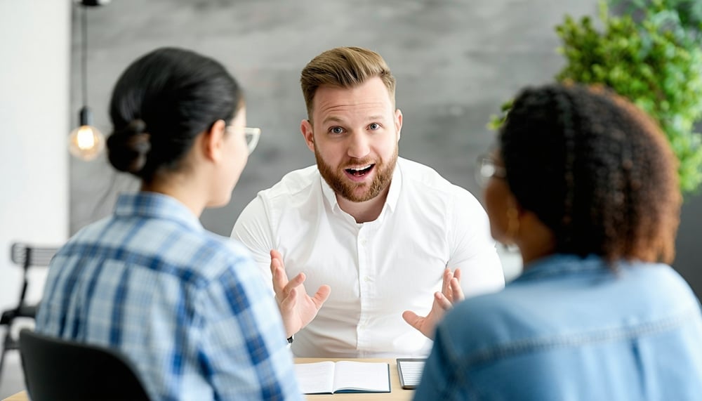 Business coach guiding a small business owner Business coach guiding a small business owner